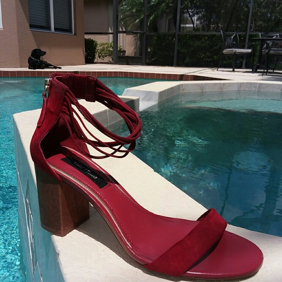 White House Black Market Shoes - White House Black Market Red Heels Ankle Sandal 8
